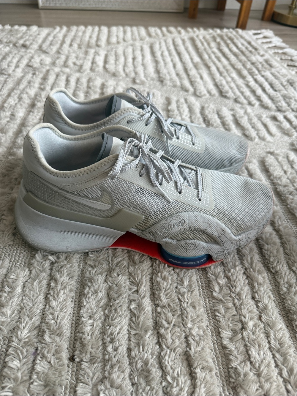 Nike Air Zoom SuperRep Light Gray Athletic Running Shoes with Red Midsole Accent